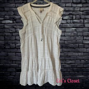 Knox Rose Women's Sundress Size XL White Tiered Boho Cotton Coastal Short Shift